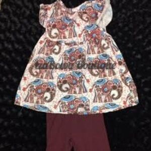 Maroon Elephant Ruffle Pant Set  40618  XS 12-18 Months  NWT Boutique